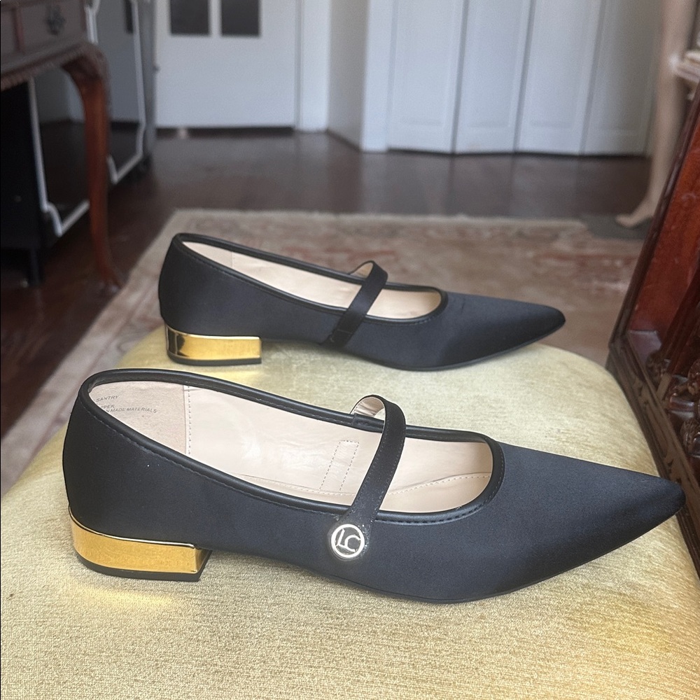 Liz Claiborne Santry Black Satin Pointed Toe Mary Jane Flat Shoes Size 11 - Picture 12 of 16